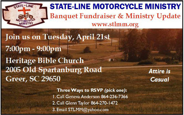 Annual Banquet, Tues. Apr 21st @ 7, Heritage Bible Church
